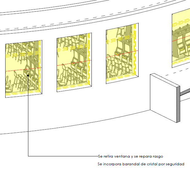 Perspectiva de la apertura de fachada vista desde Plaza Colombia